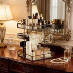 Hersoo 360 Rotating Glass Makeup Organizer, Spinning Vanity Cosmetic Storage with Multi-Layer Compartments, Luxury Countertop