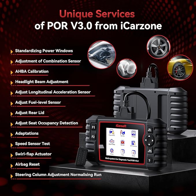 Bidirectional Diagnostic Tool for Porsche/Cayenne, iCarsoft 2026 POR V3.0 All System OBD2 Scanner, 27 Resets +12 Extra Services