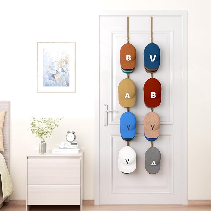 HapiRm Over Door Hat Rack - 2 Packs Hat Organizer with 8 Hooks Design, Hanging Baseball Cap Organizer Storage Holds Up to 40 