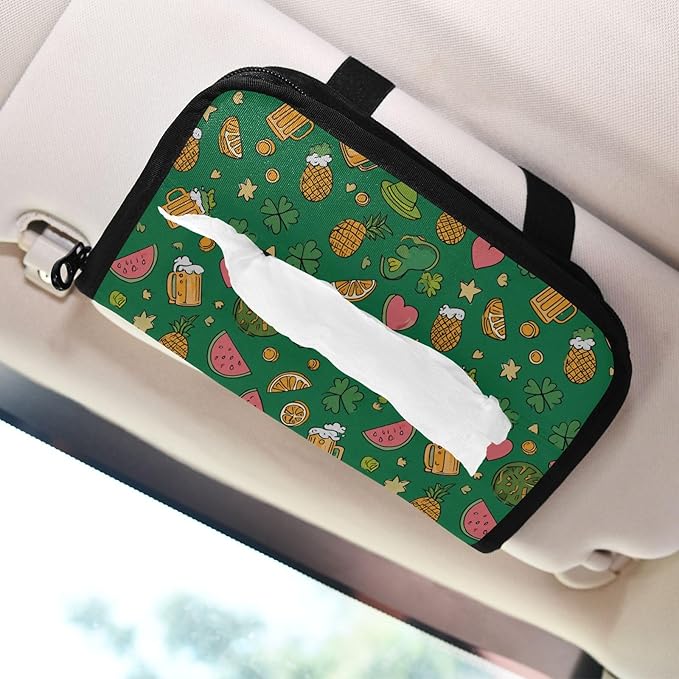Car Tissue Holder Car Visor Organizer Tissue Box Holder for Car Sun Visor Organizer with Car Vehicle Accessories Essentials Interior for Women Men Green Clover Mug Fruit St.Patrick