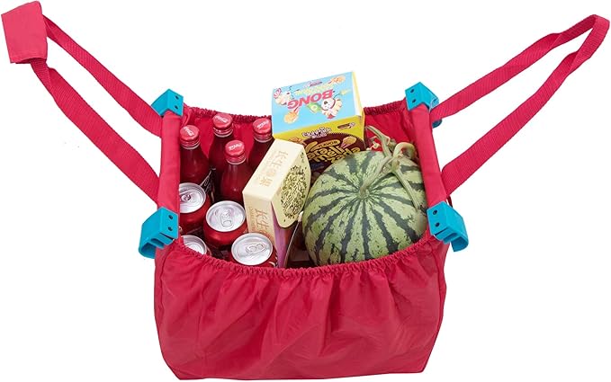 Handy Sandy Cart Caddy – 3-Pack Reusable Shopping Bags with Cart Clips | Heavy-Duty Grocery Organizer Tote Set | Eco-Friendly, Foldable, 40 lb Capacity | Red