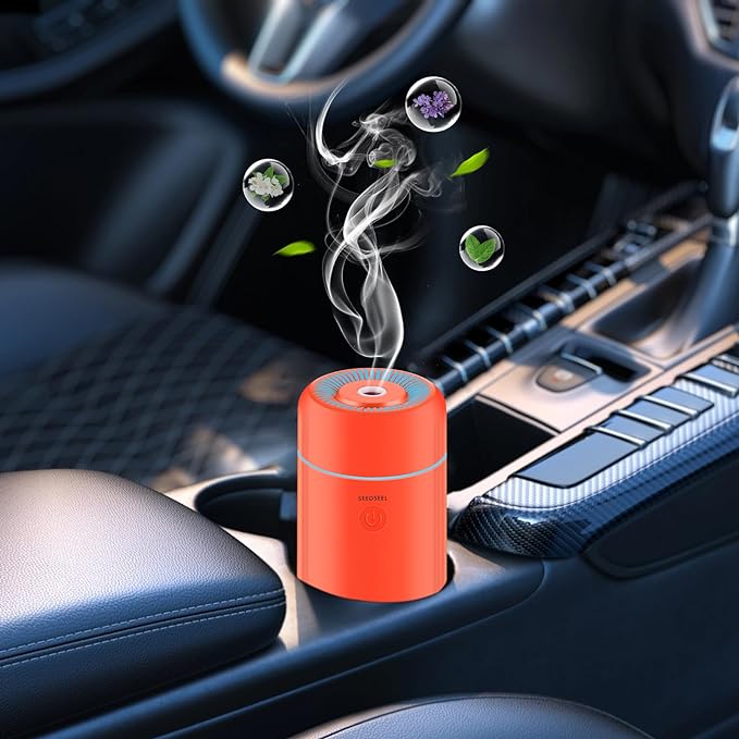 100ML Car Essential Oil Diffuser, Mini Air Humidifier with 7-LED Color Changing, Suitable for Car (Orange)