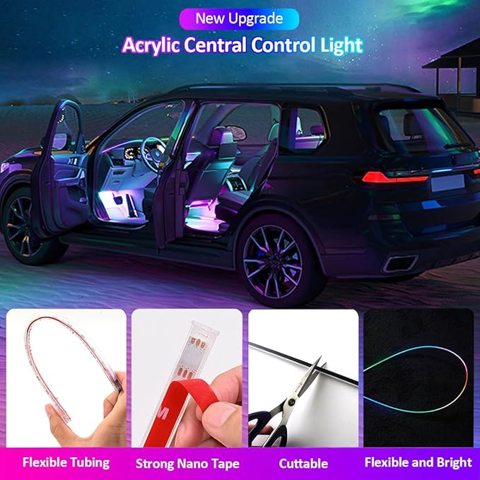 Interior Car LED Strip Light with APP Control,RGB 6 in 1 Neon Ambient Lighting Kits,Under Dash Footwell Automotive Strip Light,Car Ambient Lighting with Music Sync Dynamic Dreamcolor Chasing