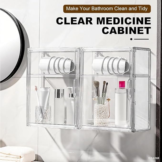 Wall Mount Adhesive Medicine Cabinet,Waterproof Small Bathroom Wall Cabinet with Detachable Partitions,Self Adhesive Farmhous