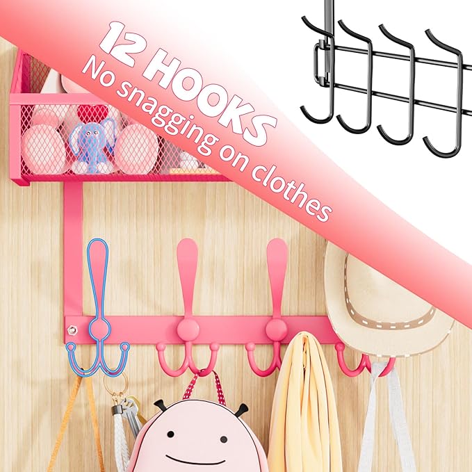 Kaiferty Over The Door Hooks Organizer, Coat Rack Over The Door Storage Hanger Towel Rack, Back of Door Storage Organizer for
