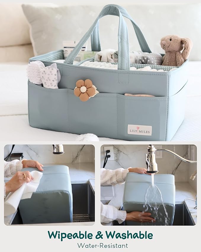 Lily Miles Baby Diaper Caddy Organizer, Wipeable Diaper Organizer Basket with 8 Pockets for Newborn Essentials, Nursery Tote 