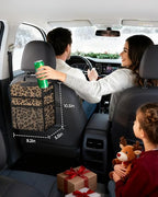 Corduroy Car Trash Can with Lid and Mesh Pockets - Leakproof Organizer,Multipurpose Waterproof Garbage Can/Trash Bin for Car(Leopard Print-2 Gallons)