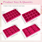 Junkin 12 Pcs Jewelry Tray Velvet Stackable Jewelry Organizer Trays Divided Earring Accessories Storage Containers Box (Rose 