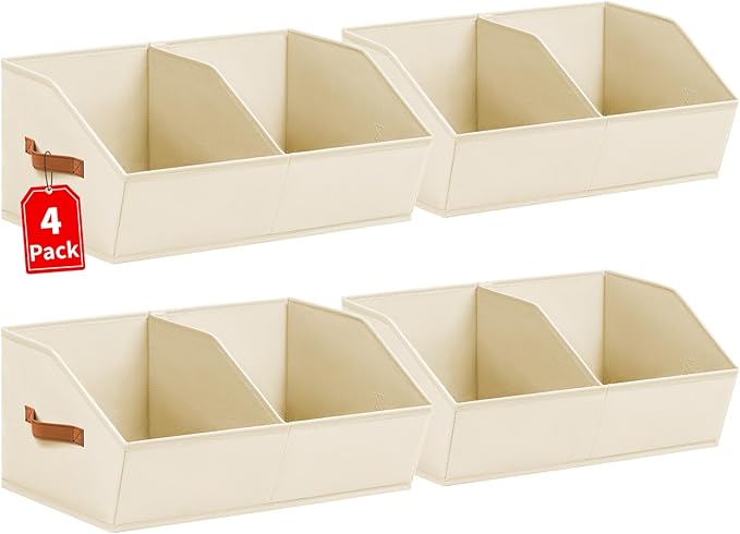 Homsorout Closet Organizers and Storage Bins - 4 Pack Collapsible Divided Trapezoidal Cube Storage Bins Baskets with Orange H
