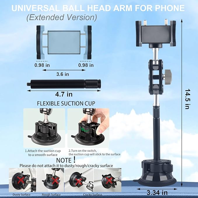 leepiya Phone Mount for car, 360° Adjustable Dashboard Windshield Car Phone Holder Mount, Ultra-Durable Metal,car Mount for Camera vlogging, Car Phone Mount for iPhone Samsung All Smartphones