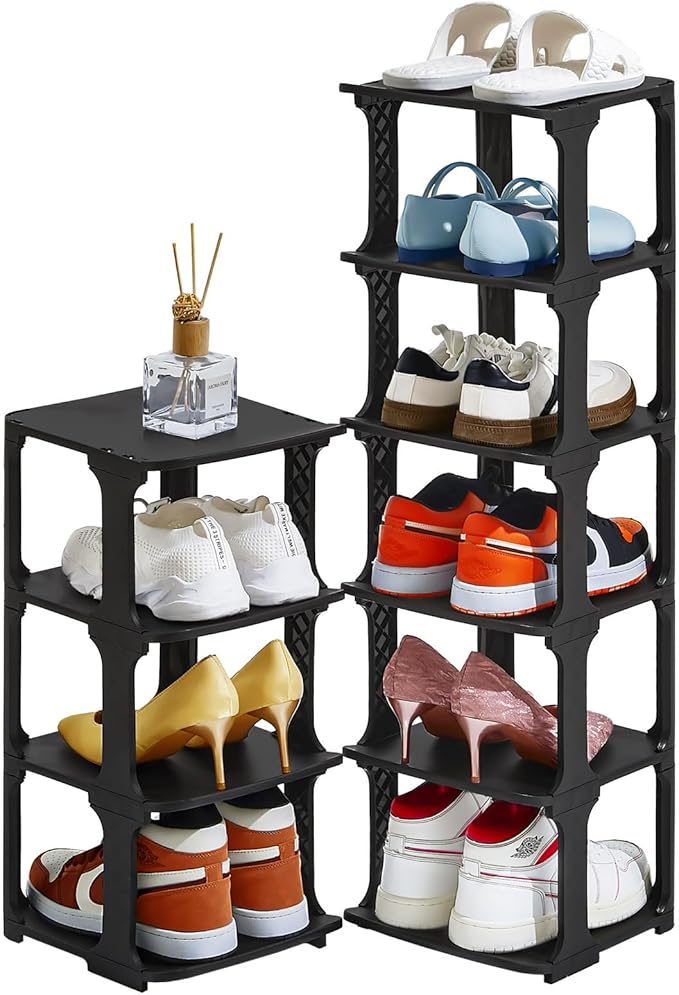 5 Tiers Shoe Rack Organizer for Closet Shoe Holder Storage Narrow Plastic Vertical, Free Standing Shoe Rack Shelf for Entrywa