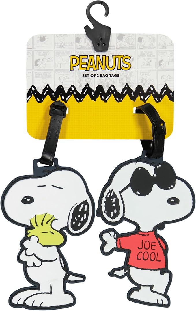 FUL Peanuts 2-Piece Suitcase ID Tag Set with Adjustable Straps, Snoopy, Multi, One Size