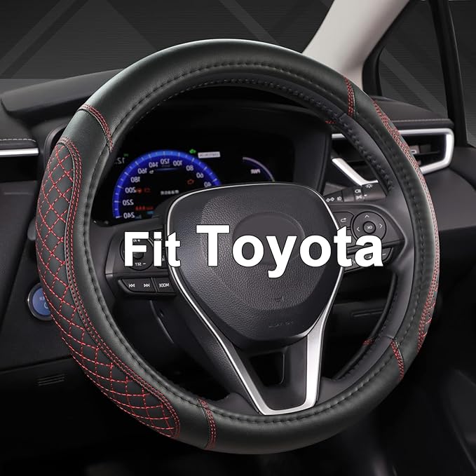 West Llama Customized Auto Car Steering Wheel Cover for Toyota Tacoma,4Runner,Tundra,Sequoia,15.5-16 inch(Diamond Quilted-Bla