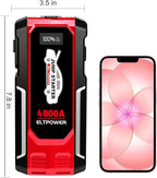 4000A Car Jump Starter Portable Jump Box Battery Booster Pack with Jumper Cables and LED Light Upto 8L Gas and 7L Diesel Engines