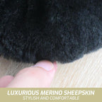 AEGIS Cover Sheepskin Steering Wheel Cover Premium Luxury AUS Genuine Merino Wool All-Season Non-Slip for Cars Fits 14.5-15.5" Wheels (Black)