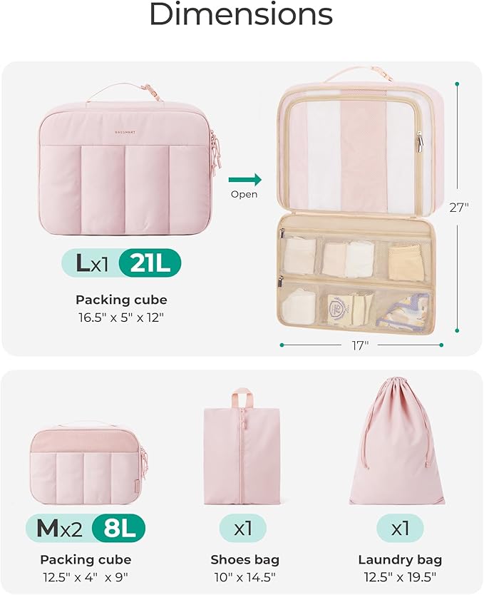 BAGSMART Compression Packing Cubes for Travel, 6/5/4set Lightweight Packing Organizers, Summer Travel Essentials Suitcase Org