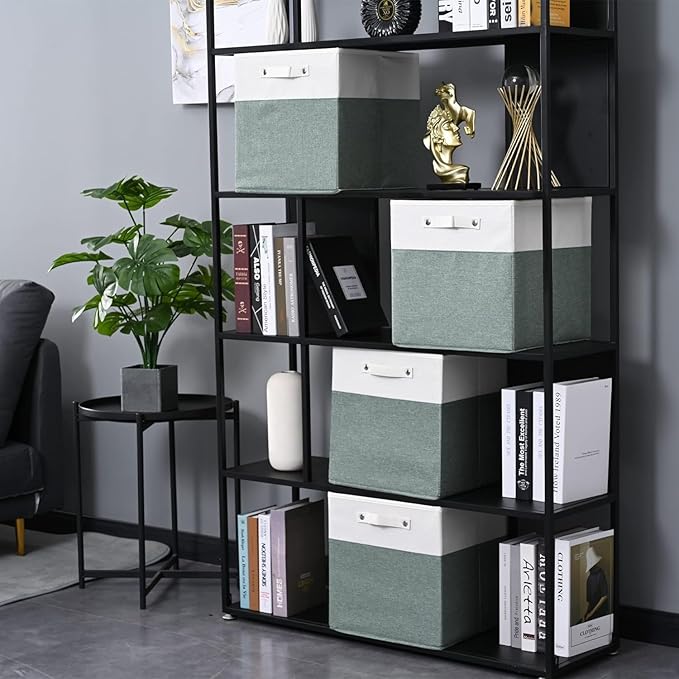 FinishingBo 13 x 13 Inch Fine Linen Storage Bins with Handles，Fabric Cube Boxs，Basket Organizers for Shelves for Home, Closet