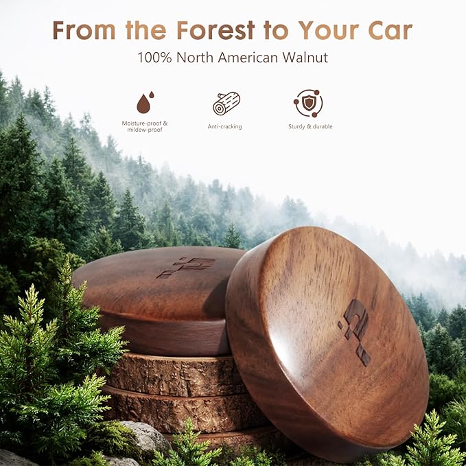 Wooden Car Air Freshener Vent Clip, Refillable Essential Oil Diffuser with Long-Lasting Natural Scent, North American Walnut 