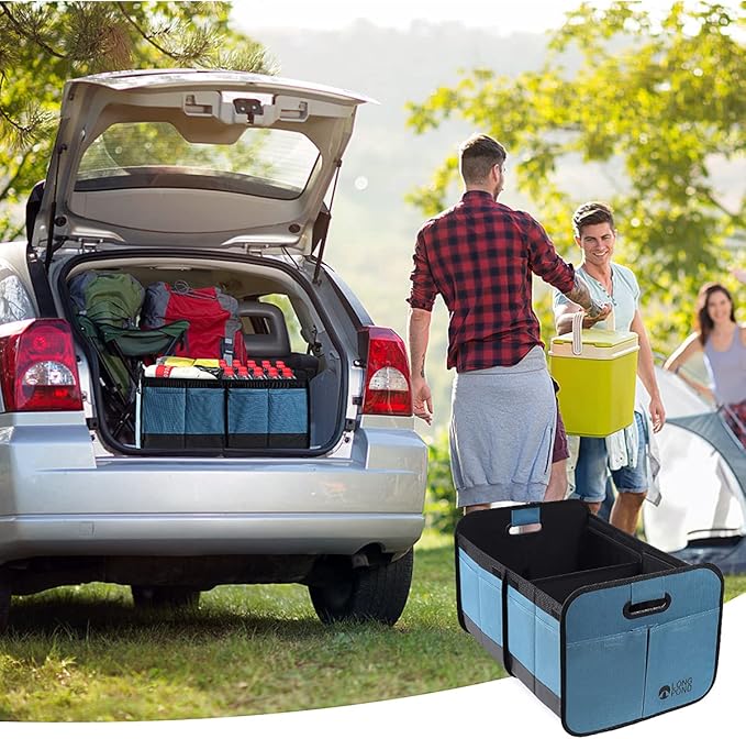 Long Pond Car Trunk Organizer, Storage for SUVs or Sedans, Foldable Cargo Containers with 9 Pockets and Reinforced Handles,