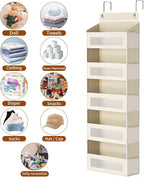 Over The Door Organizer with 5 Large Pockets, Over the Door Storage 10 Side Pocket 44 lb Load Behind Door Storage, Closet Doo