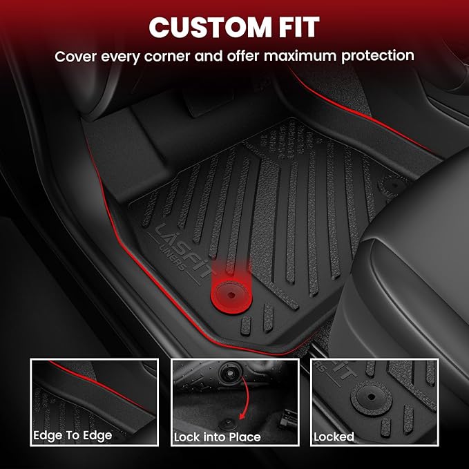 LASFIT Floor Mats & Trunk Mat for Honda Civic Hybrid Sedan 2025 2026 Only, All Weather TPE Custom Fit Car Floor Liner, 1st & 2nd Row & Cargo Mat, Black (Not for Civic Hybrid Hatchback)