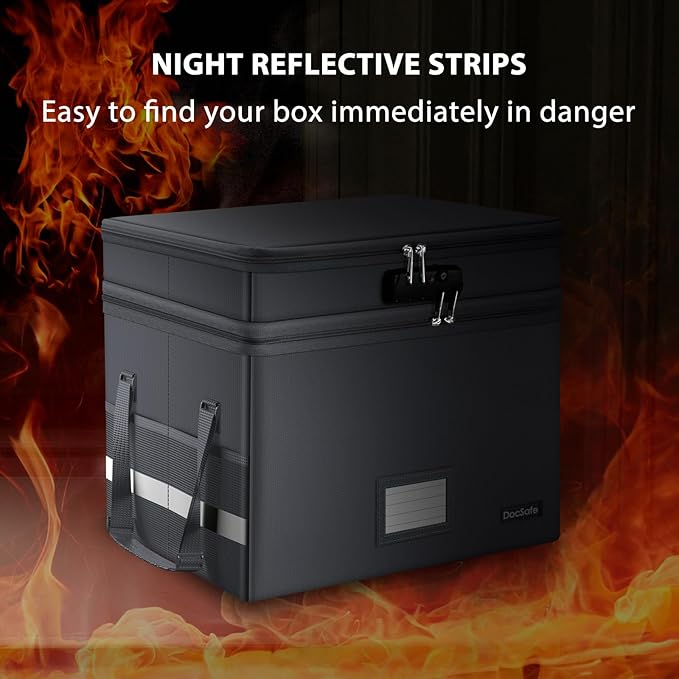 DocSafe File Box with Lock,Multi-Layer Fireproof Document Box Collapsible File Storage Organizer with Pockets/Handle,Large Po