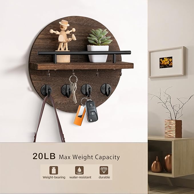 dreampossible Key Holder Wall Mount - 10.2 Inch Decorative Key Rack and Mail Organizer with 8 Key Hooks - Wooden Key Hanger w