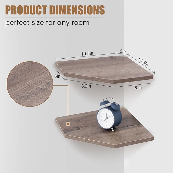 Fun Memories Corner Shelf Wall Mount, Corner Floating Shelves, Set of 4 Corner Wall Shelf Organizer, Rustic Wood Wall Storage