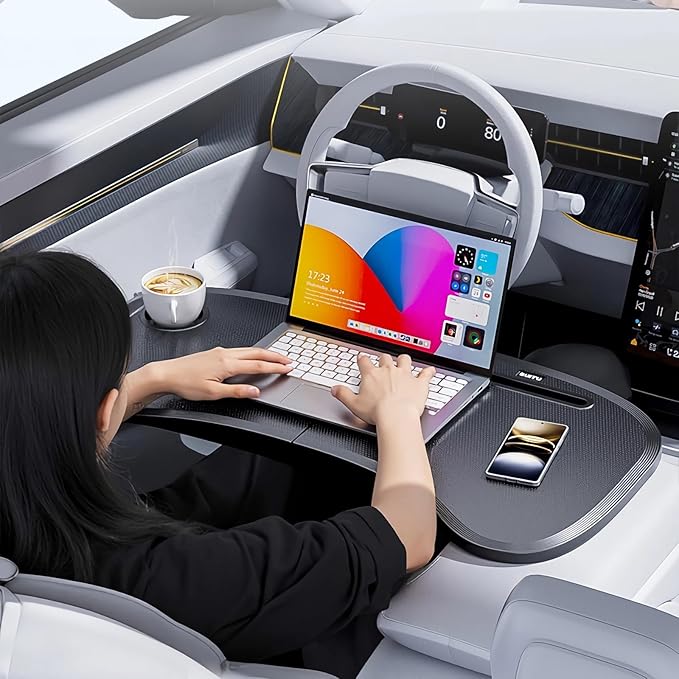 Foldable Car Tray for Tesla Model Y 3, Car Desk Steering Wheel Tray, Foldable Car Table Tray, Foldable Desk Food Tray for Eating and Traveling