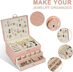 3-Layer Jewelry Box for Women, Jewelry Organizers and Storage with Removable Jewelry Tray, Vintage Quilted Top Lockable Jewel