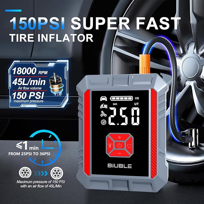 8000A Jump Starter with Air Compressor, 26800mAh Car Battery Jump Starter (All Gas/16L Diesel), 150PSI Battery Jumper