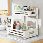 2 Pack Under Sink Organizer,Pull Out Cabinet Organizer With Smooth Cylindrical Rail,Metal Slide Out Drawer for Kitchen Bathro