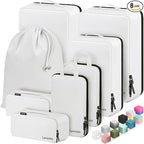 8 Set Compression Packing Cubes for Travel, Waterproof Luggage Organizers, Suitcase Organizer Set for Carry-On & Checked Bagg