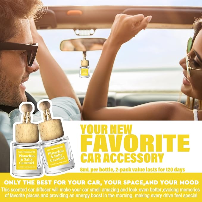 HoogaLife Car Air Freshener Diffuser 2 Pack Hanging Pistachio Salty Caramel Car Air Freshener for Women 45+ days Long Lasting