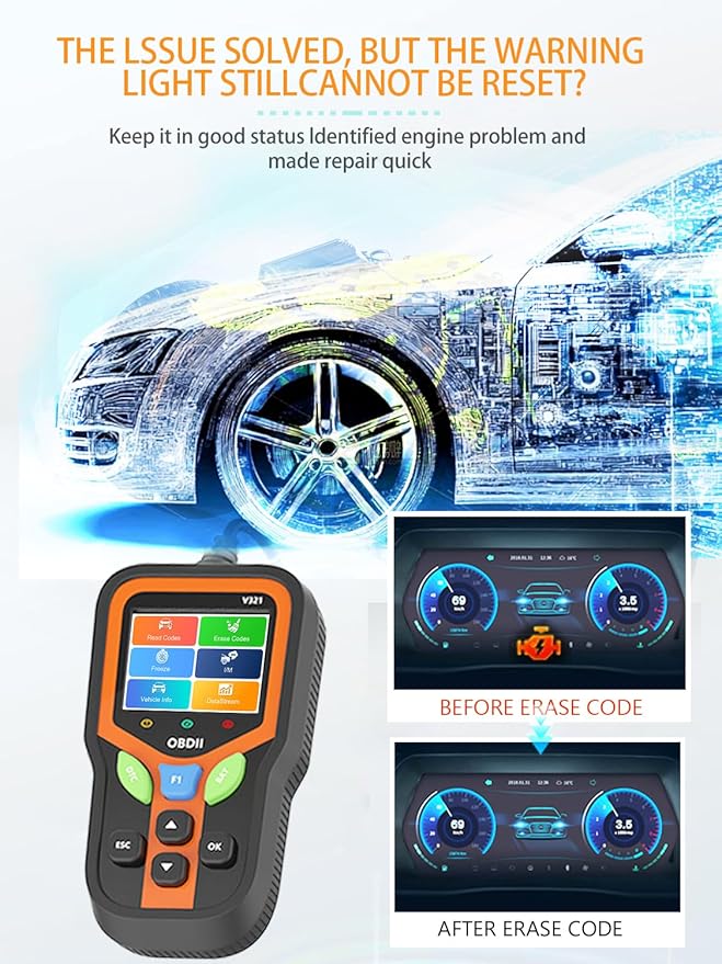 OBD2 Scanner - Car Code Reader Diagnostic Tool for Check Engine Light, Fault Code Reader & Reset, Real-Time Data, Voltage Test,