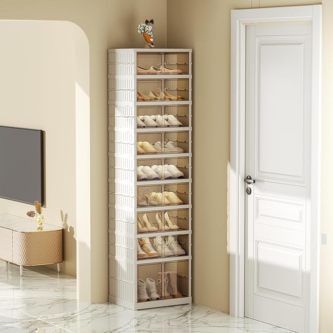 SYNCVIBE Shoe Rack Organizer for Closet Entryway 9 Tiers-18 Pairs Foldable Sneaker Storage Shoe, Collapsible Shoe Cabinet wit
