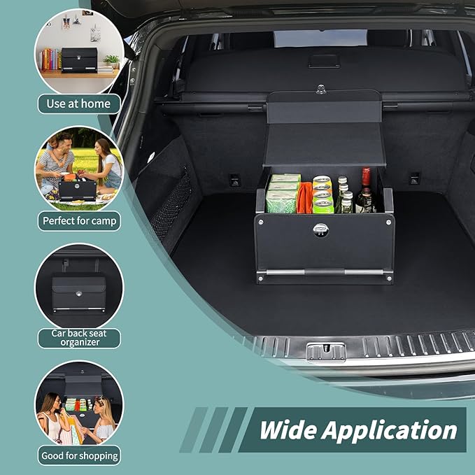 XCF Car Trunk Organizer, Leather Trunk Organizer with Lid and Push-pull Handle Car Storage Box for SUV, Minivan, Sedan (Black)