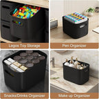ORGIDOL 8 Pack Black Storage Bins with Lids Stackable Storage Container for Organizing, Black Storage Boxes with Handle for S