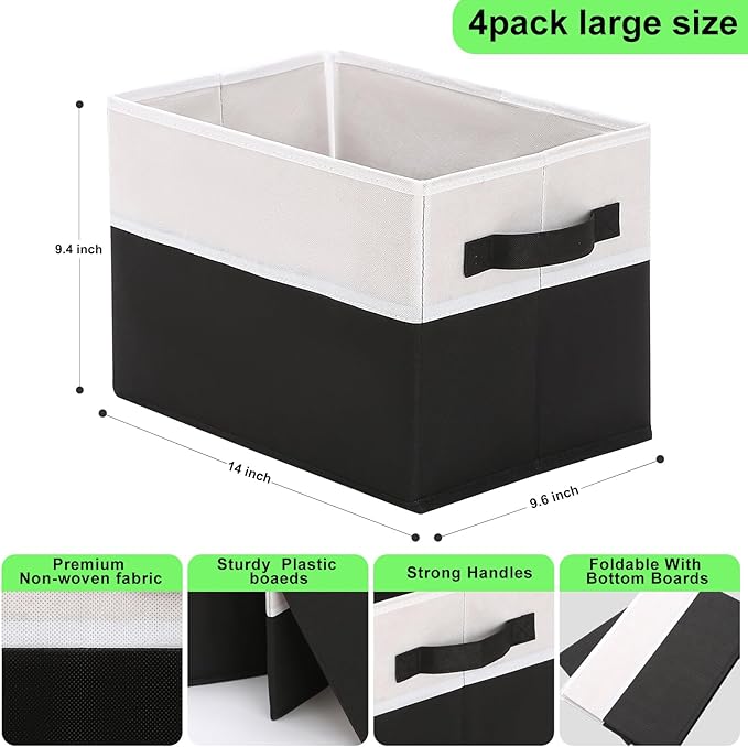 Large Shelf Storage Bins [4 Pack],Decorative Collapsible Storage Basket,Fabric Closet Organizer and Home Storage Cubes with H