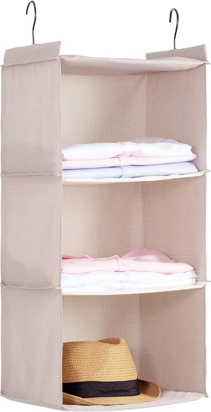 Hanging Closet Organizer, Easy Mount Foldable 3-Shelf Hanging Closet Wardrobe Storage Shelves, Clothes Handbag Shoes Accessor