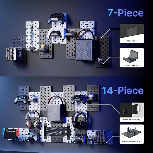 PEGZONE Controller and Headphone Holder Wall Mount, Modular Gaming Pegboard with Accessories, Controller Stand for Xbox PS5 P