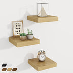 Fun Memories Small Floating Shelves for Wall - 8 Inch Square Wall Shelves with Invisible Brackets, Oak Shelves for Bathroom, 