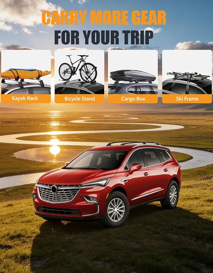 KINGGERI 300lbs Roof Rack Cross Bars Compatible with Buick Enclave 2018-2024 (with Flush Side Rails), Heavy Duty Aluminum Roof Rails Crossbars Luggage Cargo Carrier Rooftop Car SUV Black Accessories