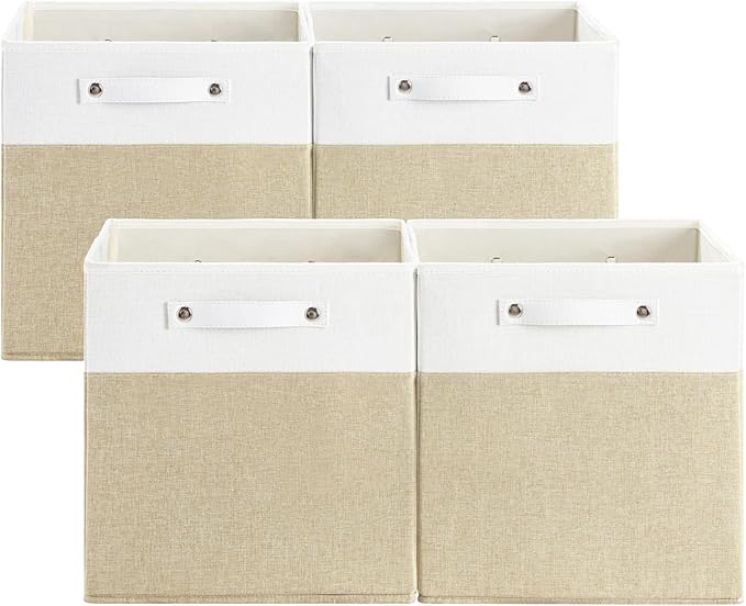 FinishingBo 13 x 13 Inch Fine Linen Storage Bins with Handles，Fabric Cube Boxs，Basket Organizers for Shelves for Home, Closet