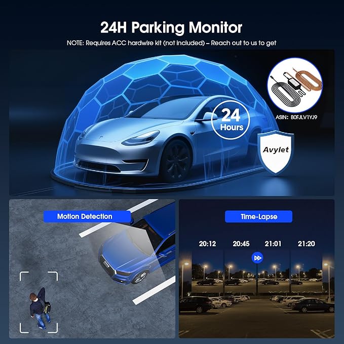 Avylet 4K/2.5K+1080P Dash Cam Front and Rear, 5G WiFi APP Dash Camera for Cars with 64GB Card, ADAS Lane Assist, 2.7”IPS Scre