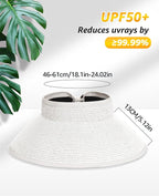 Sun Visor Hat for Women, Wide Brim Straw Summer UV Protection Hat, Foldable Roll-up Packable Beach Cap