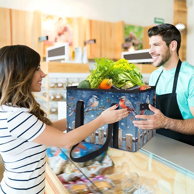 Reusable Grocery Bags Heavy Duty Shopping Bags Foldable Large Tote Bags with Long Handles & Hard Bottom