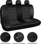 CAROMOP Faux Leather Car Seat Covers Full Set,Luxury and Comfortable Covers for Cars,Split Bench Compatible Car Interior Cove