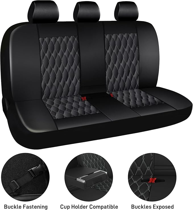 CAROMOP Faux Leather Car Seat Covers Full Set,Luxury and Comfortable Covers for Cars,Split Bench Compatible Car Interior Cove