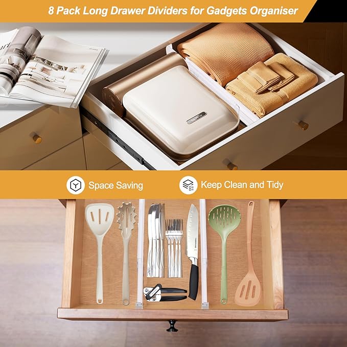 8 Pack Drawer Dividers for Clothes, 2.3" High 13"-21" Adjustable Drawer Dividers Expandable Dresser Drawer Organizer, Clear D